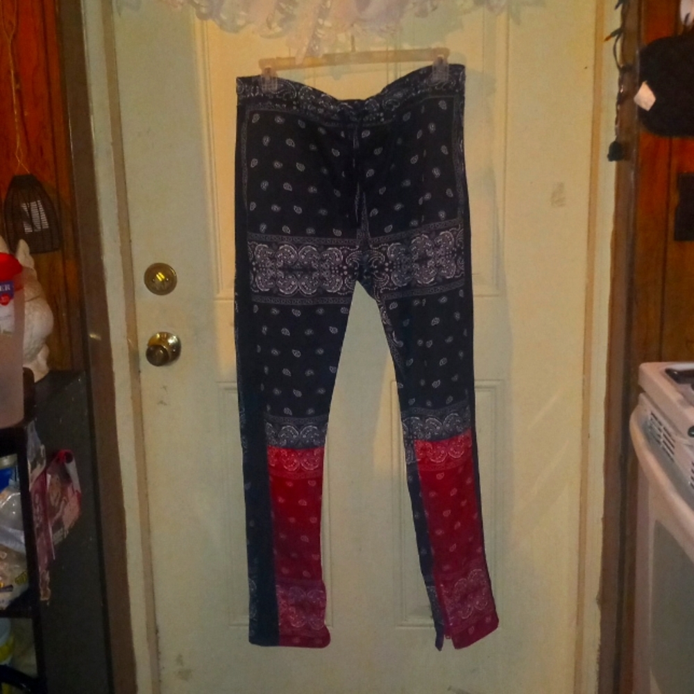 Joggers red and black.